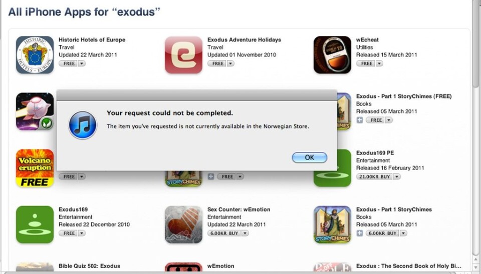 Fjernet Exodus-app