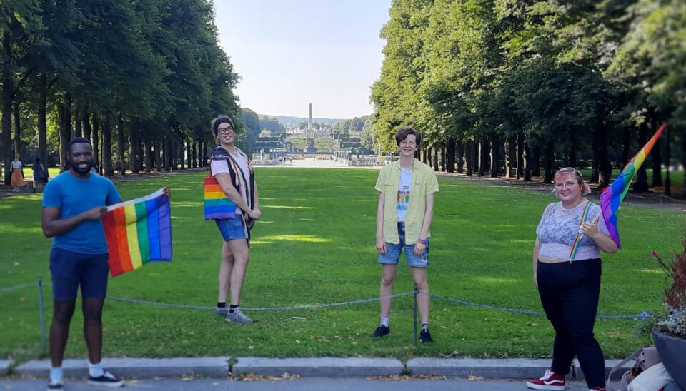 Inviterer til Skeiv fadderdag 2020 i Oslo (fv.) Stephen Adom fra Skeiv Verden Oslo og Viken, Nils-Erik Aasen Flatø fra FRI Oslo og Viken, Riah Holm fra Skeivt Studentforum og Jane-Victorius Gipling Bonsaker fra Skeiv Ungdom Oslo og Viken.