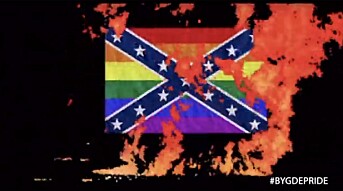 Bygdepride blander regnbueflagg og sørstatsflagg i et ironisk forsøk på å latterliggjøre homofobi i rånermiljøet. Bomskudd mener Salam