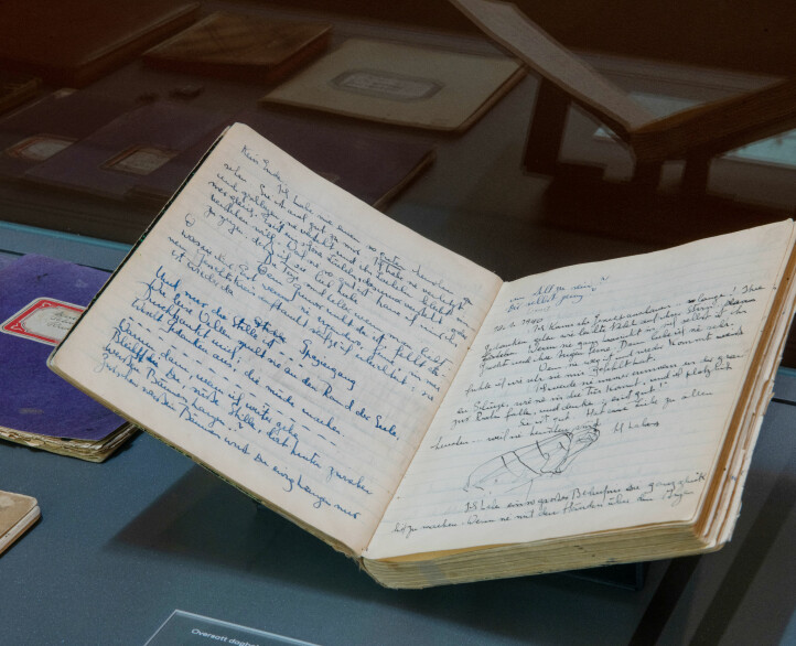 I Nasjonalbibliotekets utstilling «Ja er det korteste ordet i verden» kan du blant annet se dagbøkene til Hofmos kjæreste, Ruth Maier.
