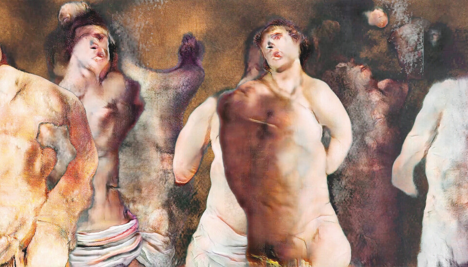 Trygve Skogrand stiller ut verket «The Ecstasy of St Sebastian (Guessing on Pain)», en ai-generert videoloop basert på barokke malerier.