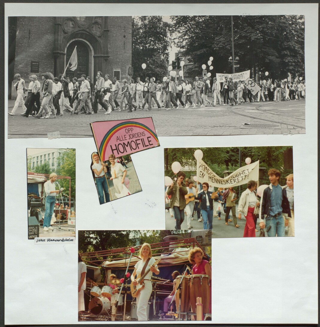 1982: Kim Friele deltar i det første homotoget i Norge som gikk i Karl Johans gate. 1982: Kim Friele deltar i det første homotoget i Norge som gikk i Karl Johans gate.