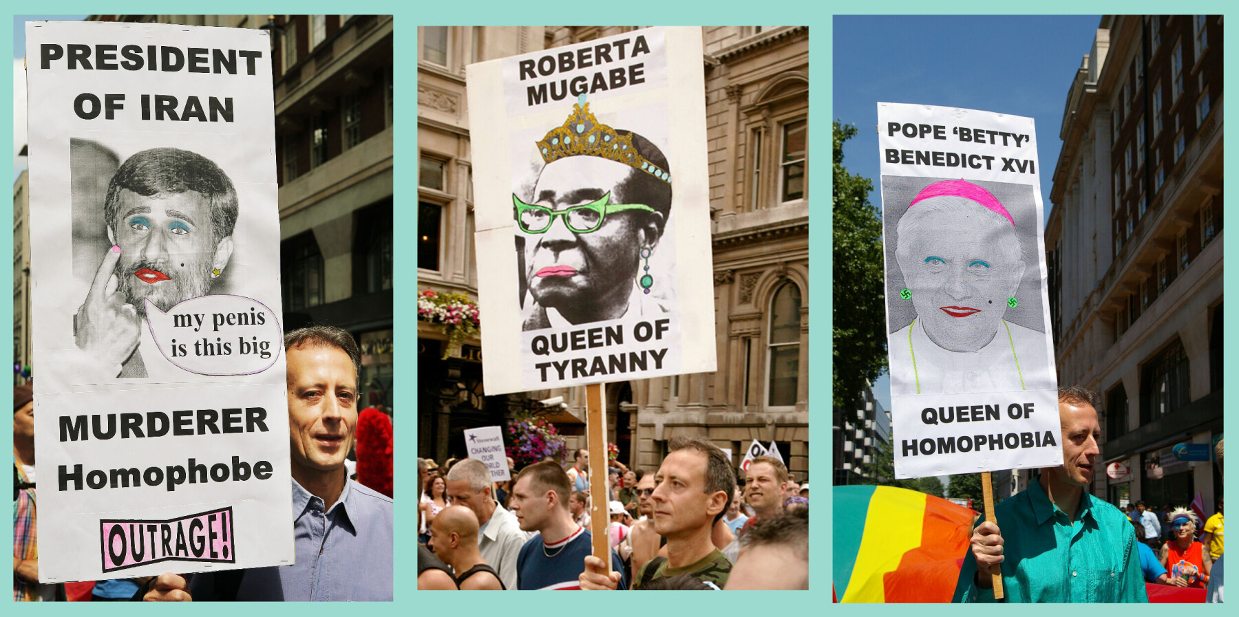 Aktivisten Peter Tatchell har gjort seg bemerket for sine uredde, og for mange provoserende, frontalangrep av homofiendtlige statledere. Aktivisten Peter Tatchell har gjort seg bemerket for sine uredde, og for mange provoserende, frontalangrep av homofiendtlige statledere.