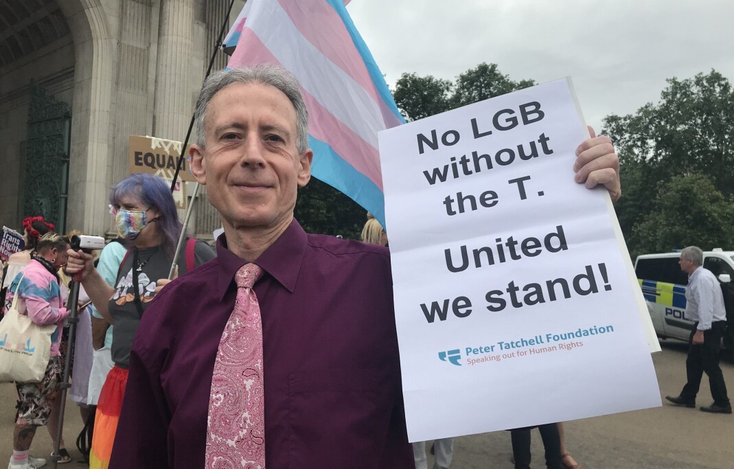 Peter Tatchell under Trans Pride i London i 2021. Peter Tatchell under Trans Pride i London i 2021.