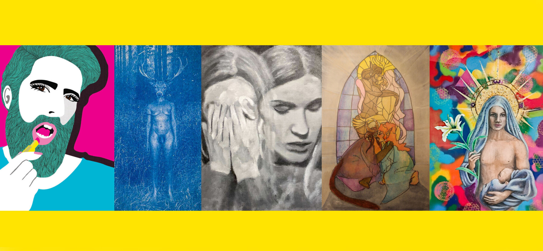 Mirjam Storm (t.v), Hild K, Elise de Ruiter, Jane-Victorius og Tove-Mari Odderdal stiller ut verk i utstillingen «Hvem er hen?», 7.-25. februar på biblioteket i Arendal. Mirjam Storm (t.v), Hild K, Elise de Ruiter, Jane-Victorius og Tove-Mari Odderdal stiller ut verk i utstillingen «Hvem er hen?», 7.-25. februar på biblioteket i Arendal.