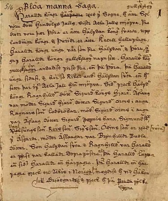 Første side i Flóamanna saga, der vi finner fortellingen om Torgils.