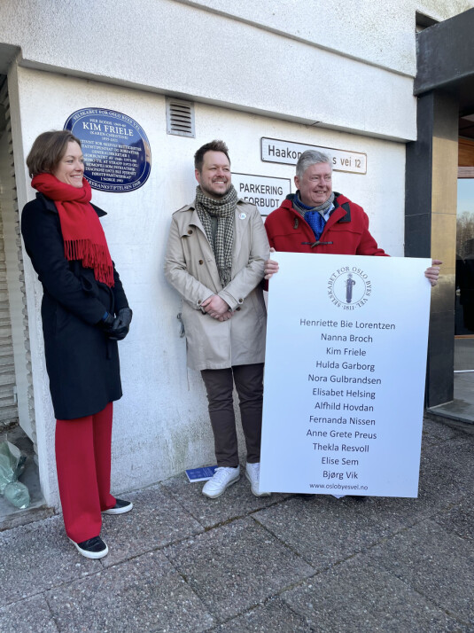 Kim Friele, Alfhild Hovdan og Anne Grete Preus står på listen over kvinner som nå hedres med blå plakett. Kim Friele, Alfhild Hovdan og Anne Grete Preus står på listen over kvinner som nå hedres med blå plakett.