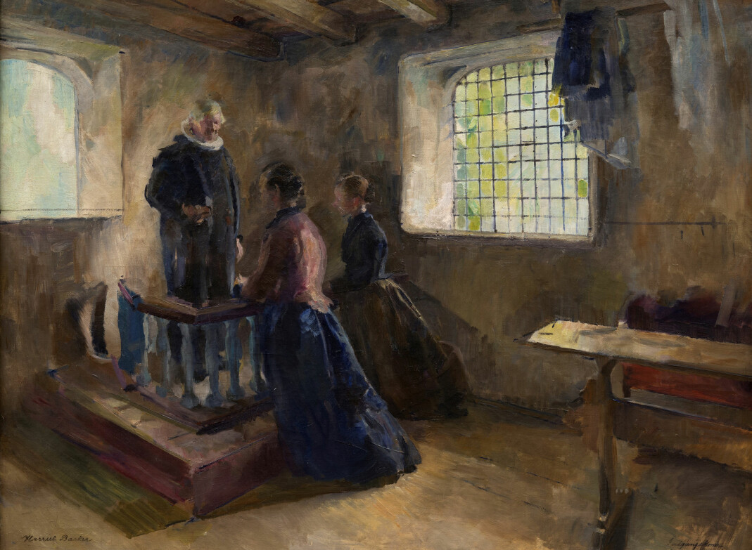 I maleriet «Inngangskoner» belyser Harriet Backer hvordan ideer om kvinnelig renhet og synd ble forvaltet på hennes tid.