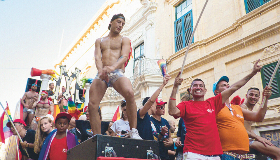 Malta Pride i 2018. Malta har i flere år også ligget på topp i ILGA Europas kartlegging av menneskerettssituasjonen for skeive i europeiske land.