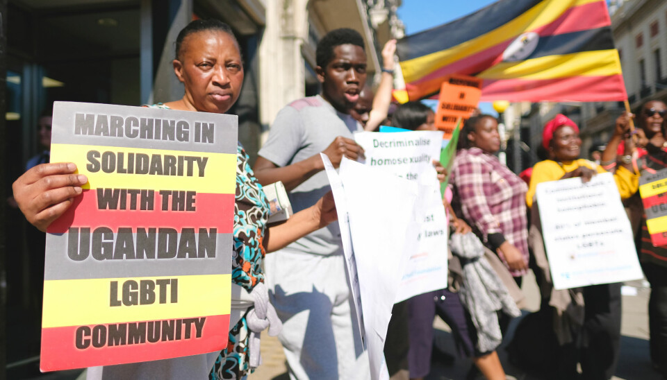 Solidaritetsmarkering med Ugandas skeive i London.