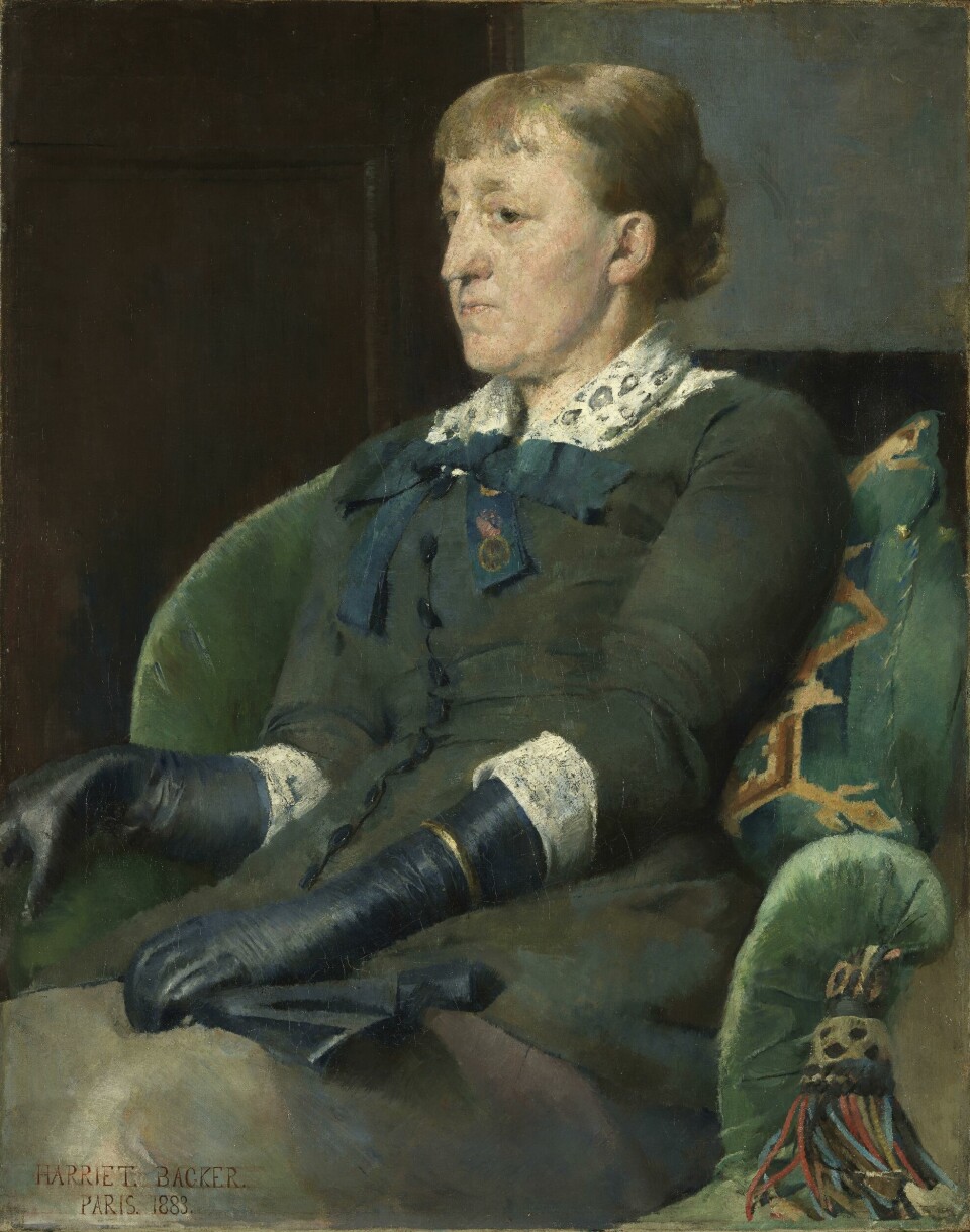 Bildet av Harriet Backer er malt av Kitty Kielland i 1883.