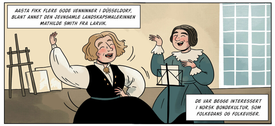 Fra tegneseriebiografien «Aasta Hansteen og jakten på søsterskapet».