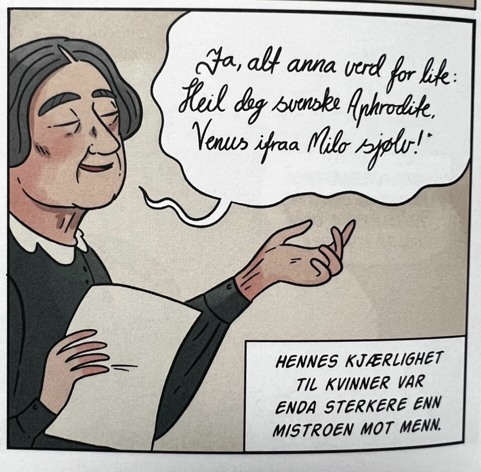 Fra tegneseriebiografien «Aasta Hansteen og jakten på søsterskapet».