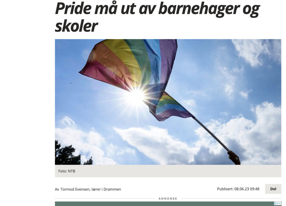 Skjermdump fra innlegg i Drammens Tidende