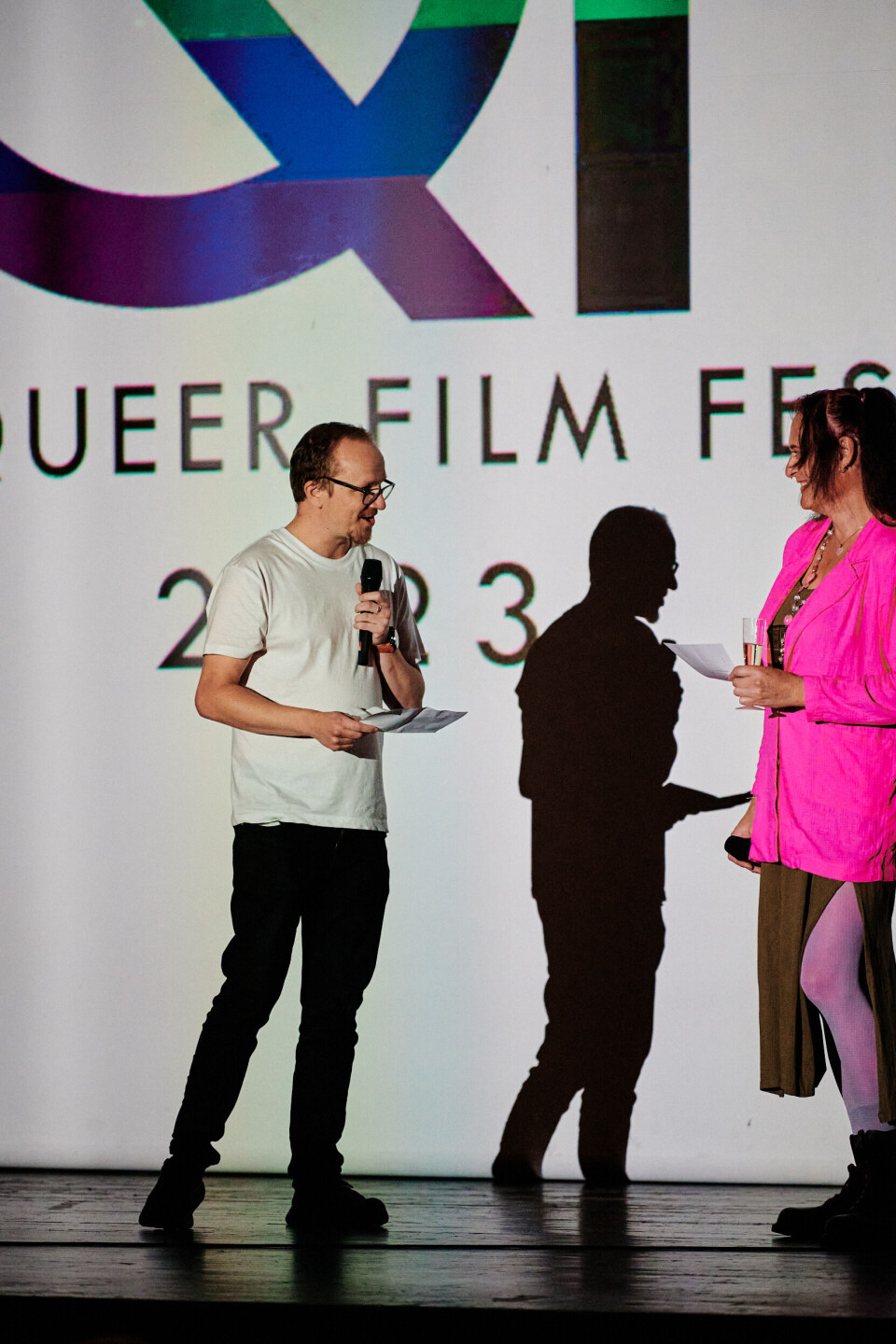 Nils-Christer Stenmyren og Lisanne Freudenborg innledet en visning under Trysil Queer Film Festival i 2023.