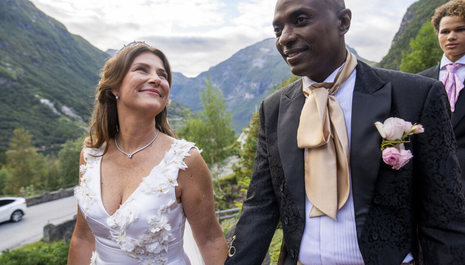 Prinsesse Märtha Louise og Durek Verrett før bryllupsfesten i Geiranger tidligere i år.