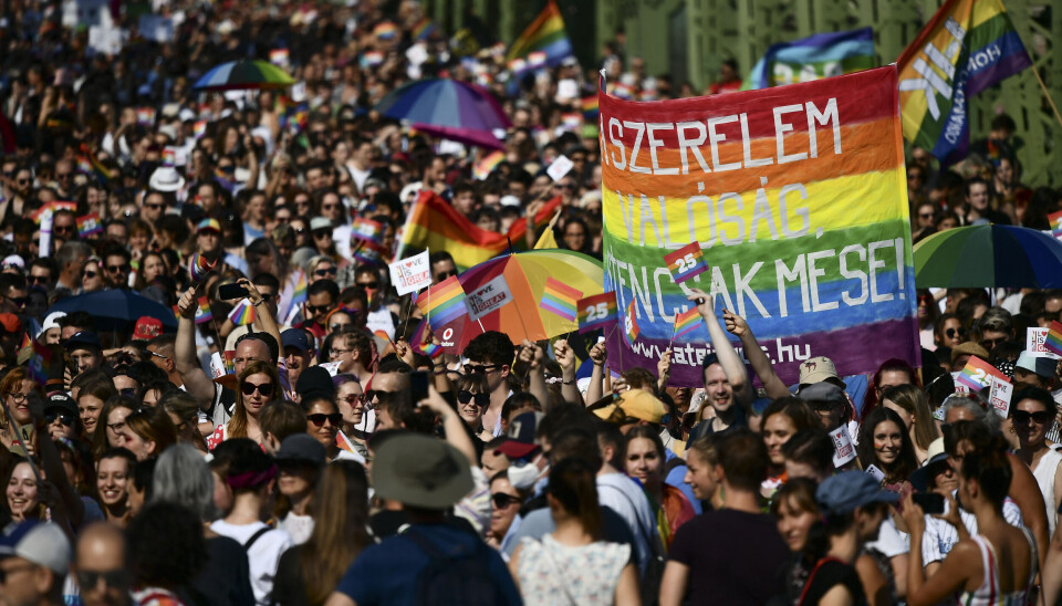 Deltakere i Pride-paraden i Budapest i 2021.