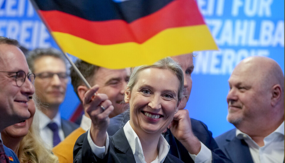 Sikkerhetstjenesten BfV regner nå hele AfD som ekstremistisk. Her feirer statsministerkandidat Alice Weidel et godt valg i februar.